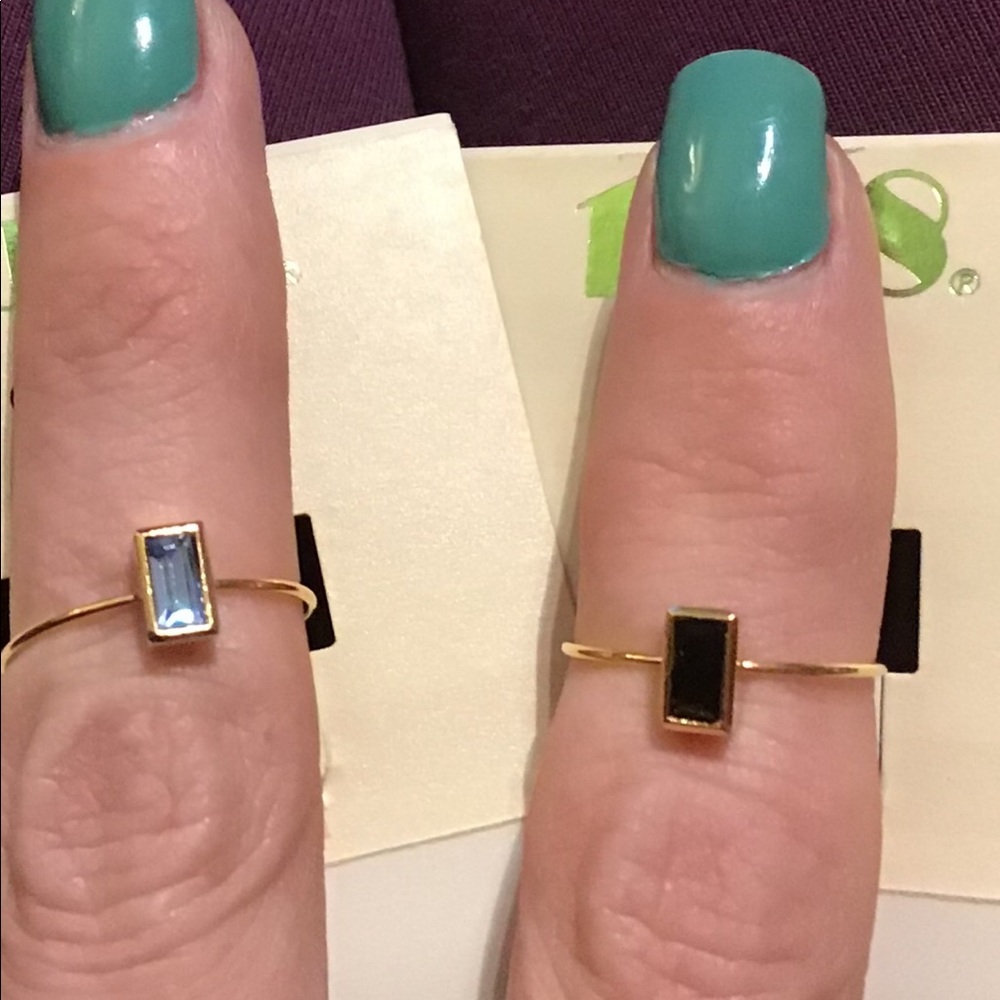 14k Gold dipped rectangular blue or black gem ring